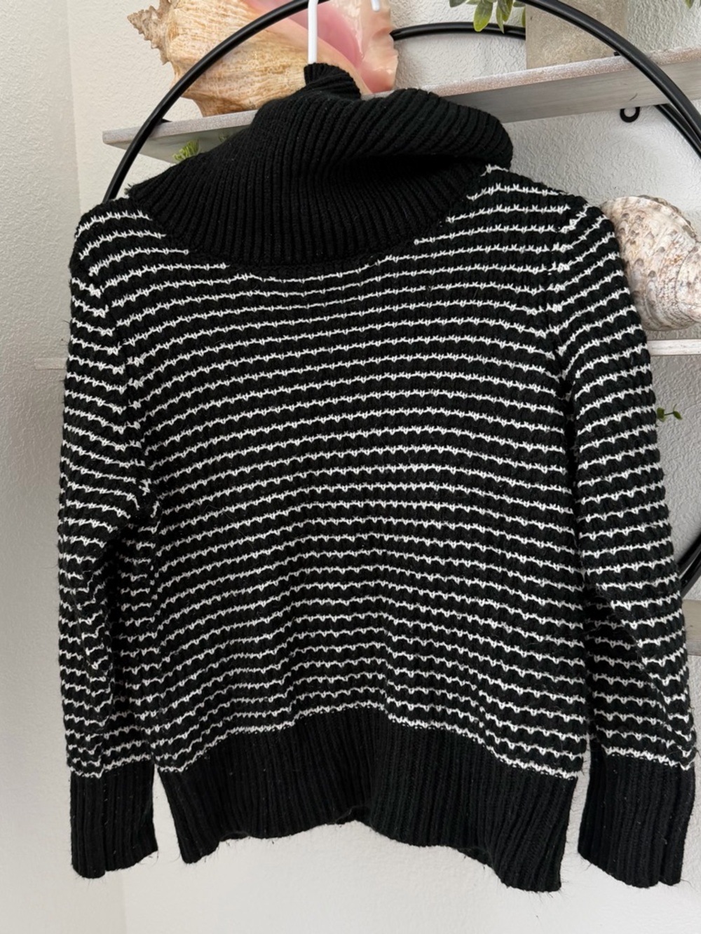 Black & White Striped Cowl Neck Sweater